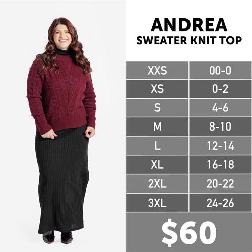 Andrea Sweater Size Chart
